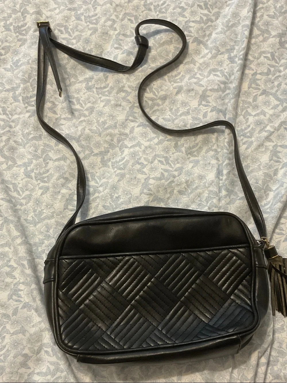 Jennifer Moore Black Quilted Crossbody Bag with Tassel